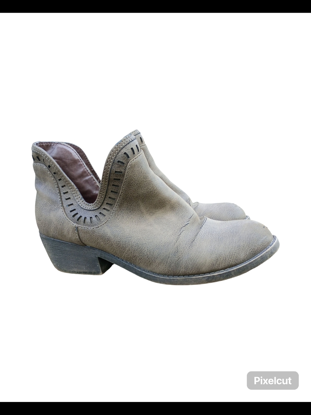 pop Taupe Distressed Cutout Ankle Booties - Picture 3 of 9